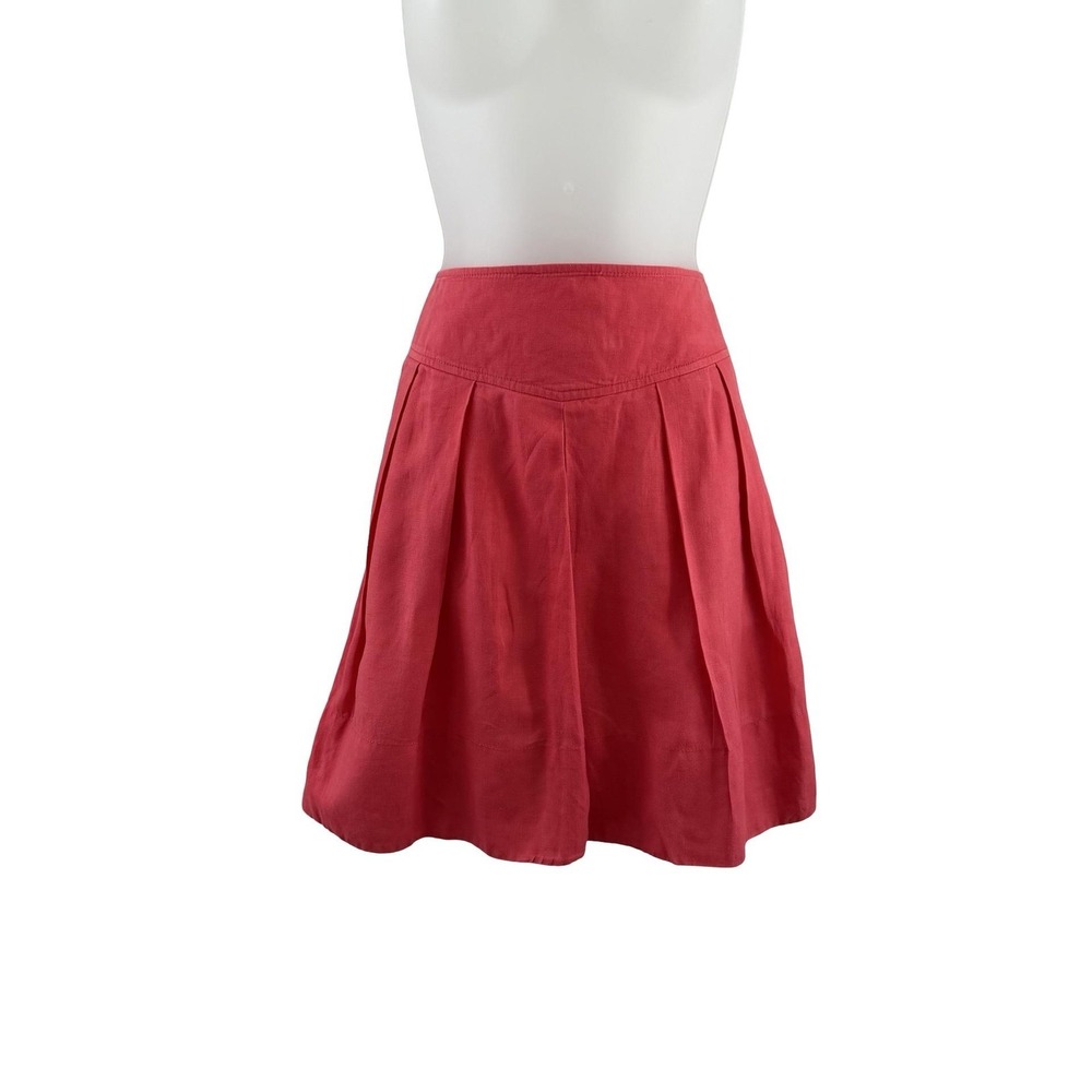 Banana Republic Skirt Womens 0 Red Linen Pleated A Line Pockets Lined Casual